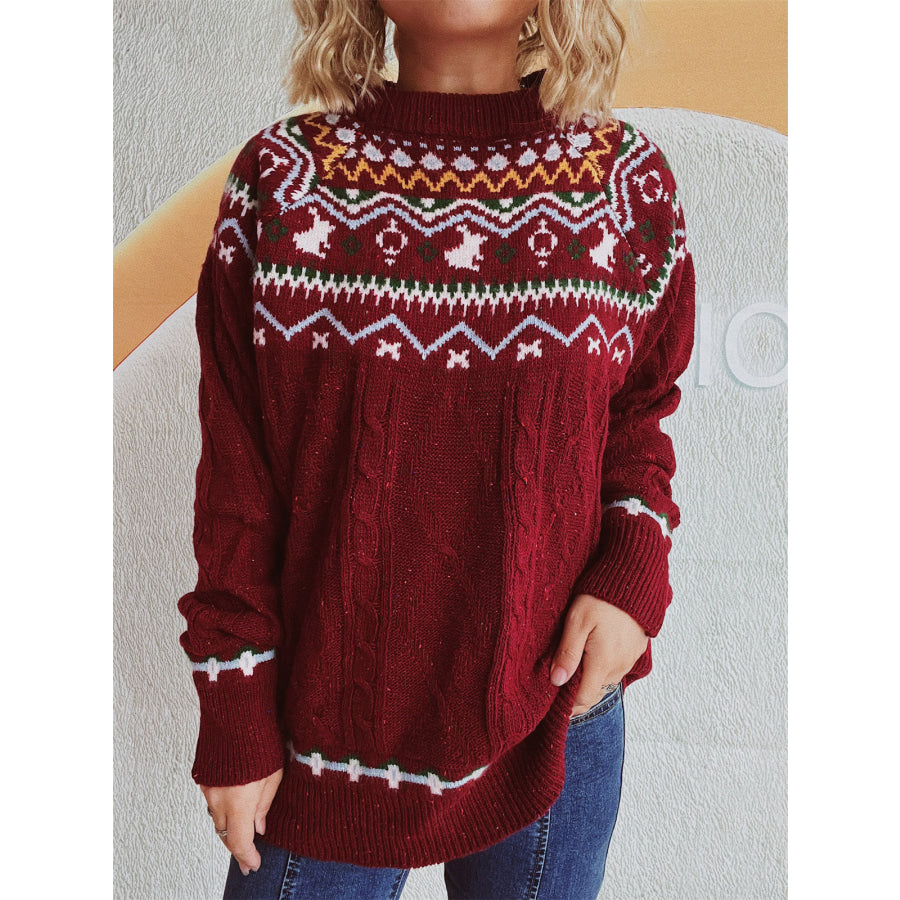 Cable-Knit Mock Neck Long Sleeve Sweater Apparel and Accessories