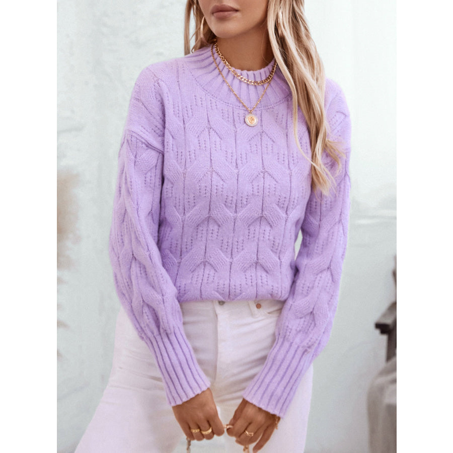 Cable Knit Mock Neck Long Sleeve Sweater Apparel and Accessories