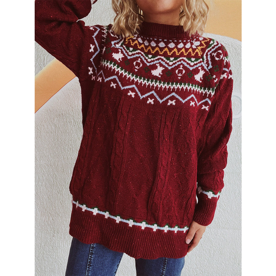 Cable-Knit Mock Neck Long Sleeve Sweater Apparel and Accessories