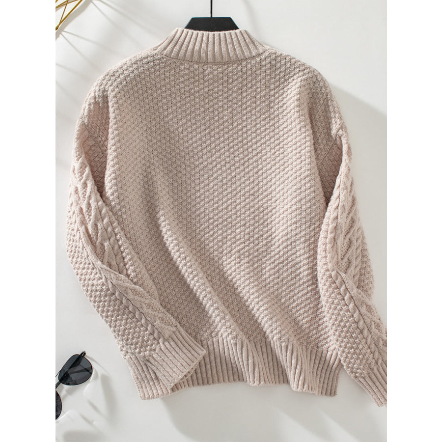 Cable-Knit Mock Neck Long Sleeve Sweater Apparel and Accessories