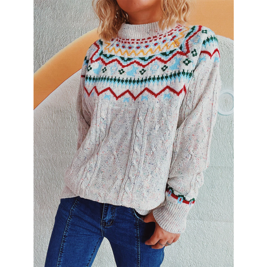 Cable-Knit Mock Neck Long Sleeve Sweater Apparel and Accessories