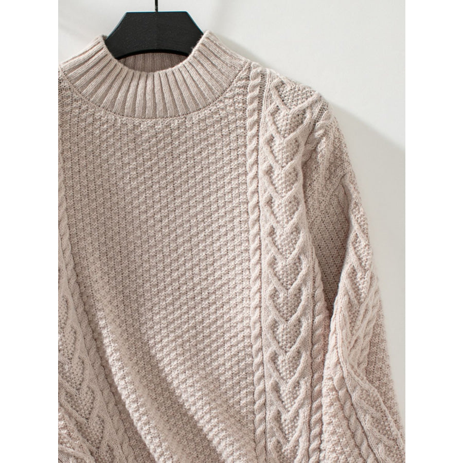 Cable-Knit Mock Neck Long Sleeve Sweater Apparel and Accessories