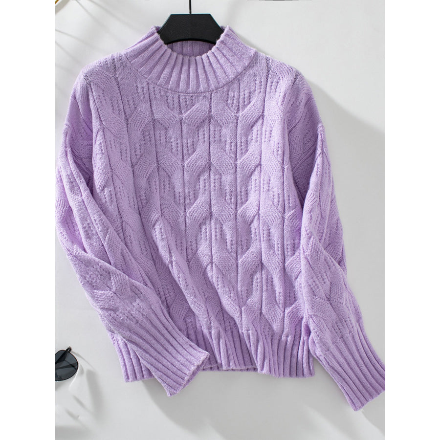 Cable Knit Mock Neck Long Sleeve Sweater Apparel and Accessories