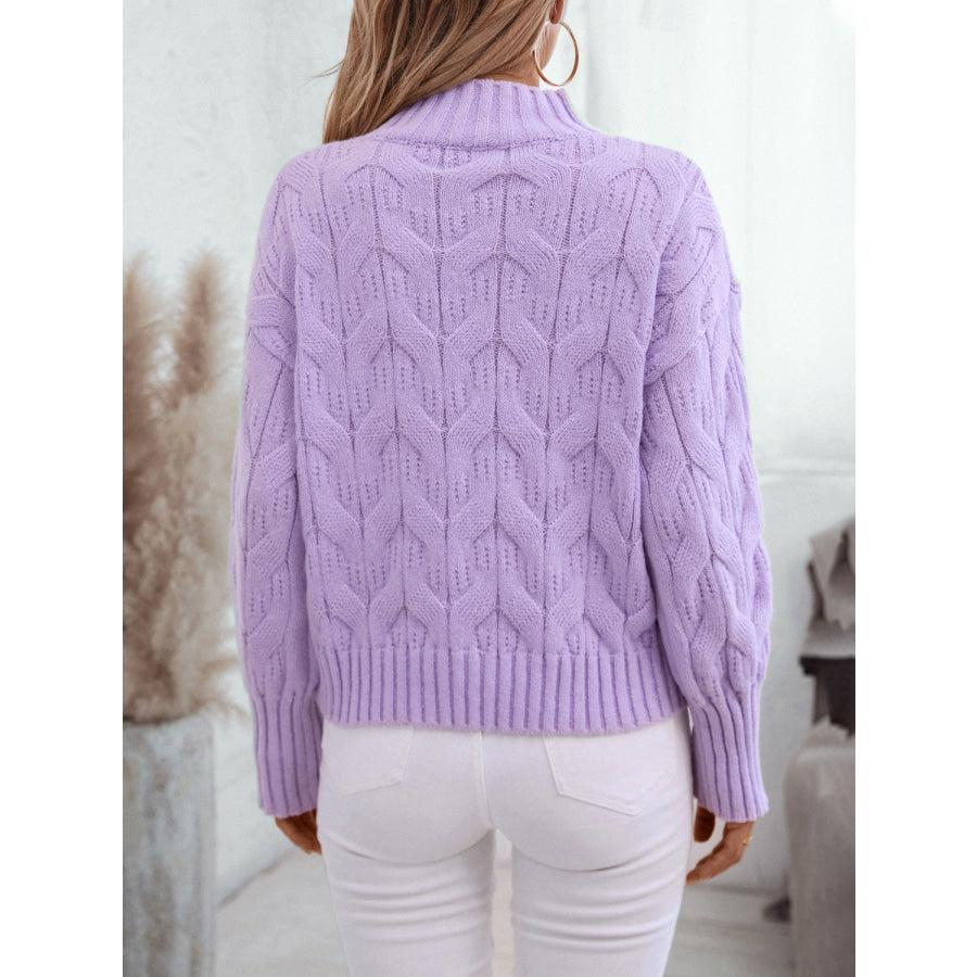 Cable Knit Mock Neck Long Sleeve Sweater Apparel and Accessories