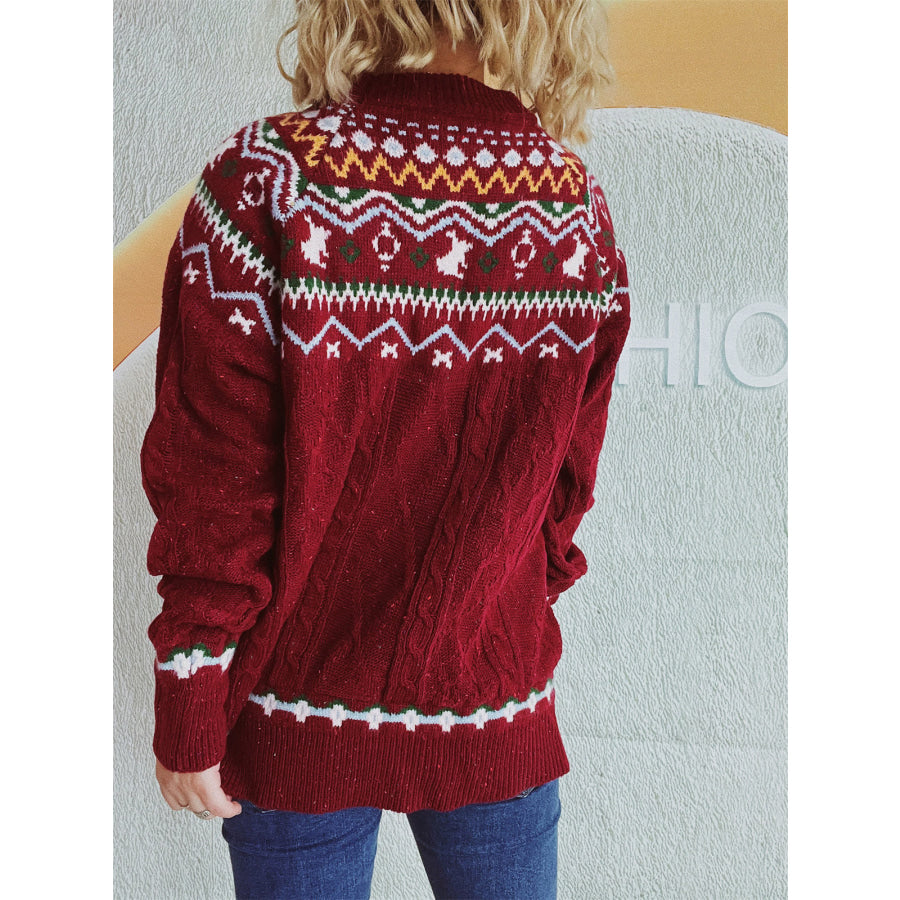 Cable-Knit Mock Neck Long Sleeve Sweater Apparel and Accessories