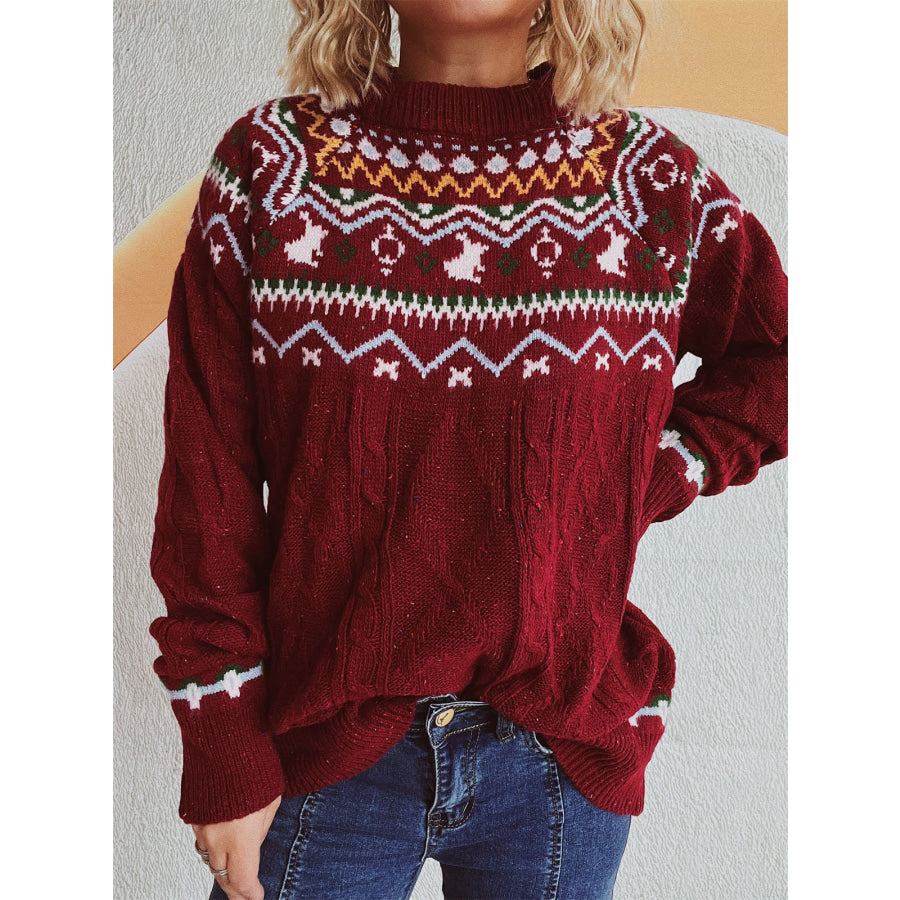 Cable-Knit Mock Neck Long Sleeve Sweater Apparel and Accessories