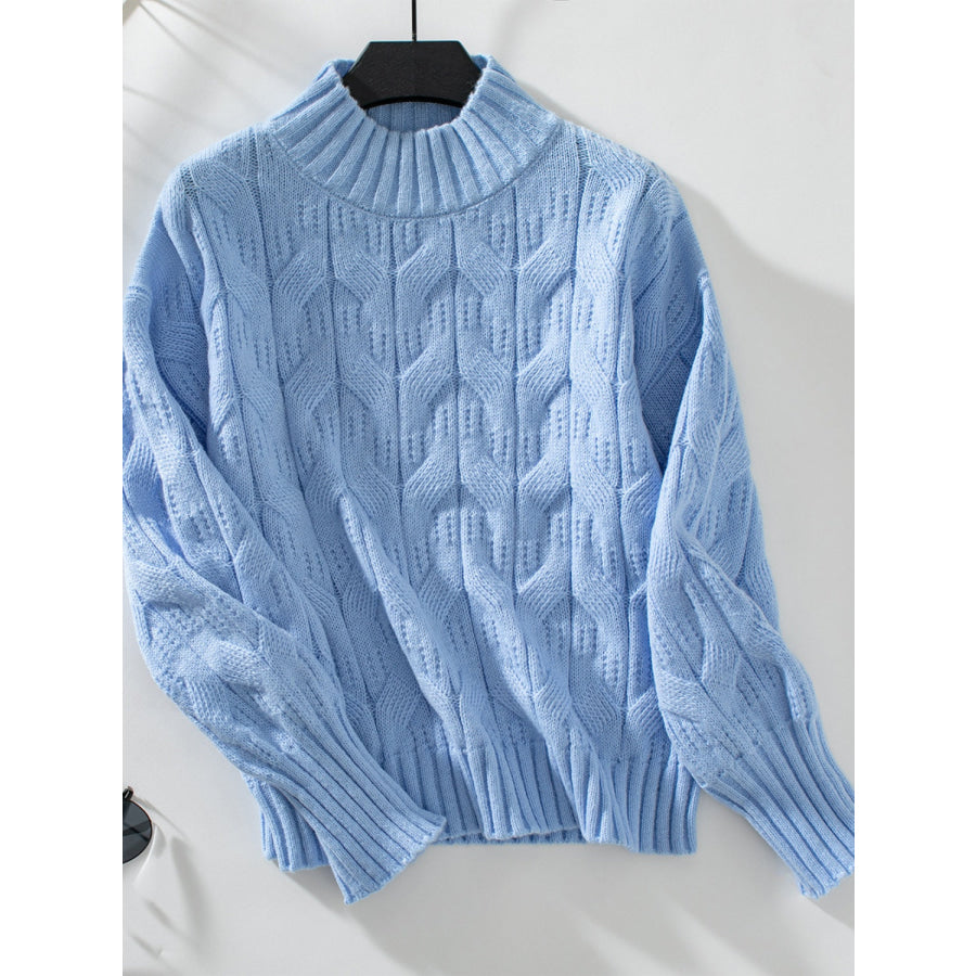 Cable Knit Mock Neck Long Sleeve Sweater Apparel and Accessories