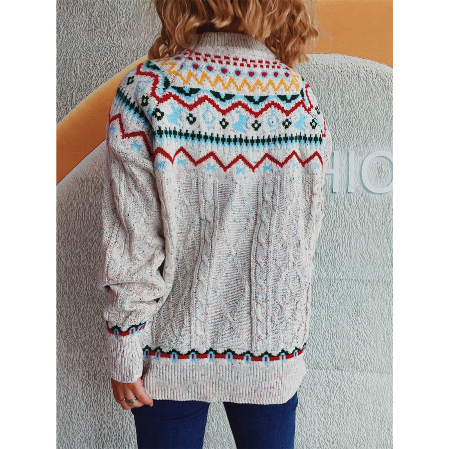 Cable-Knit Mock Neck Long Sleeve Sweater Apparel and Accessories