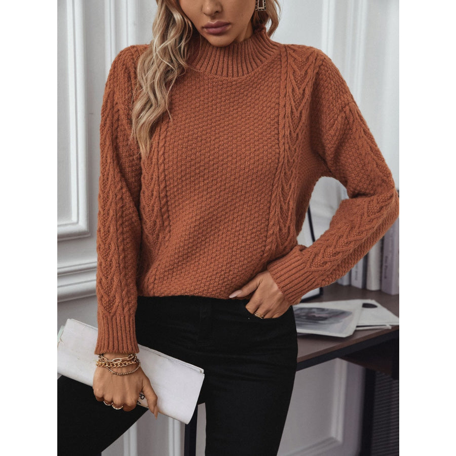 Cable-Knit Mock Neck Long Sleeve Sweater Apparel and Accessories