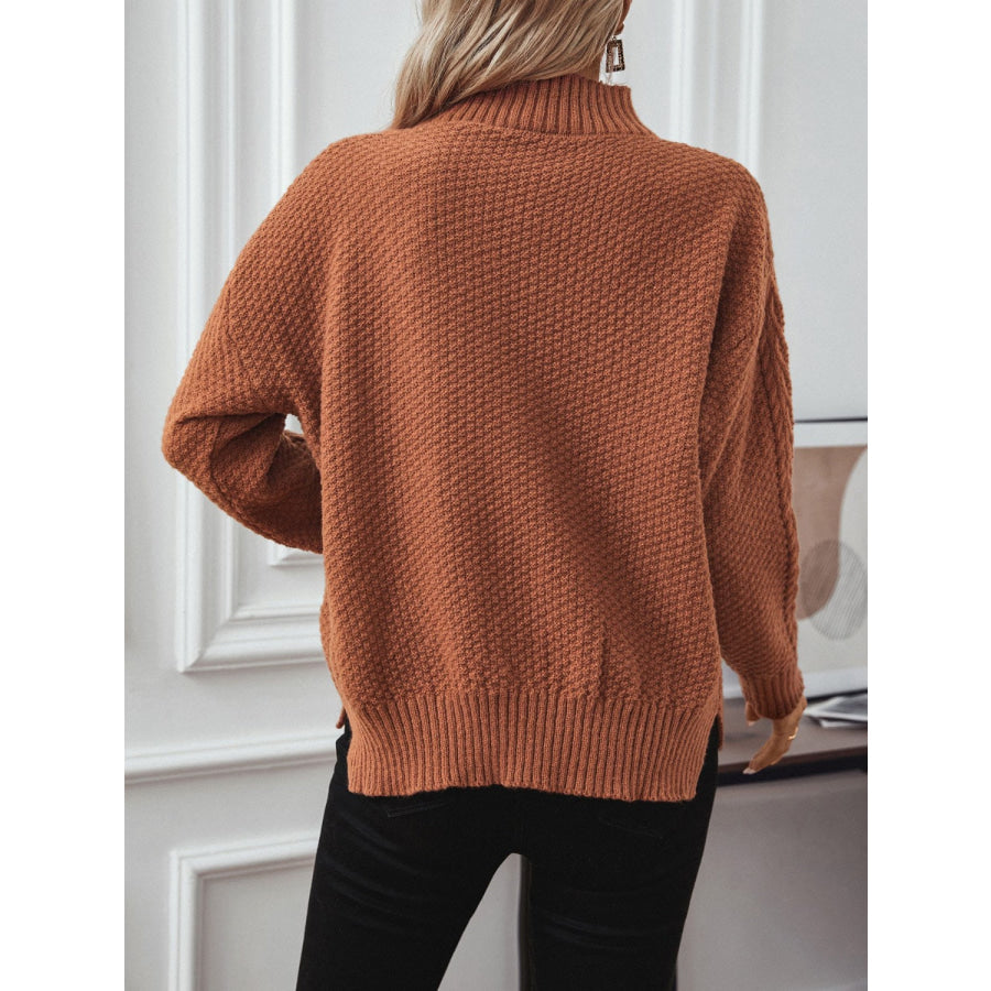 Cable-Knit Mock Neck Long Sleeve Sweater Apparel and Accessories