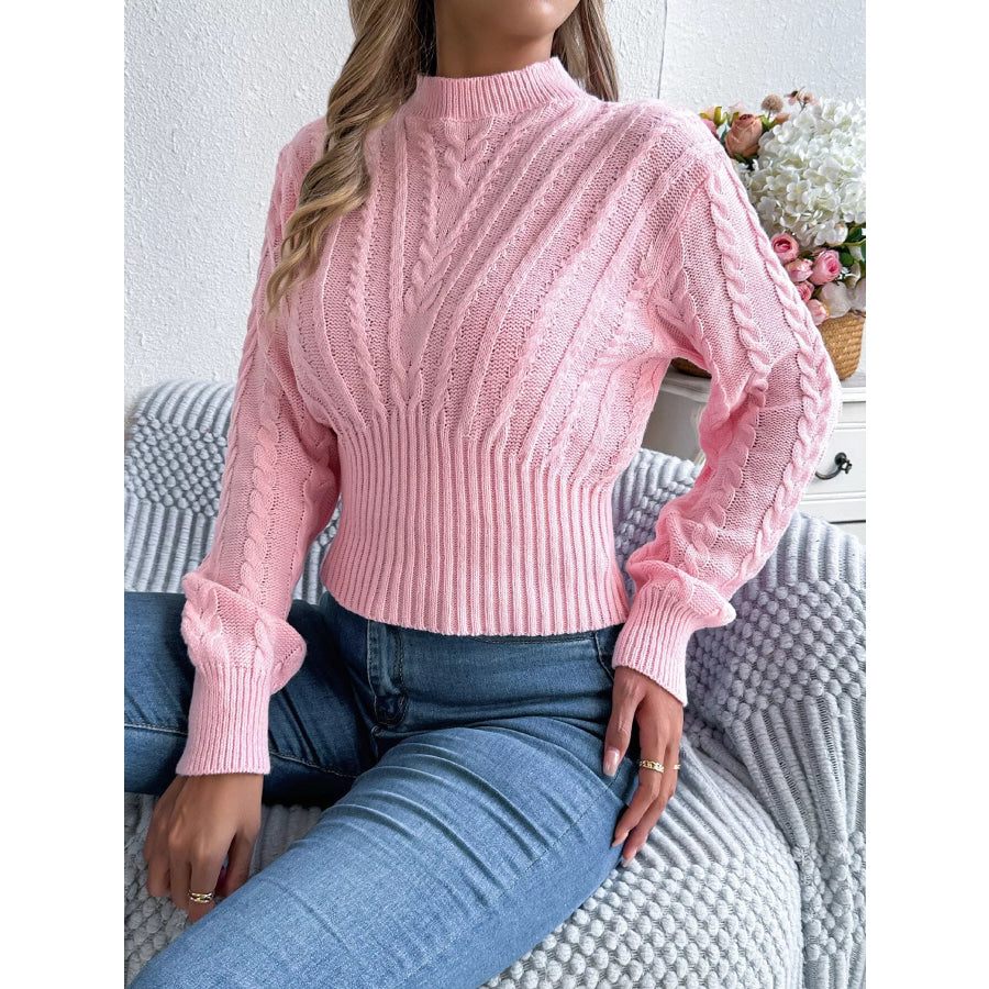 Cable Knit Mock Neck Sweater Apparel and Accessories