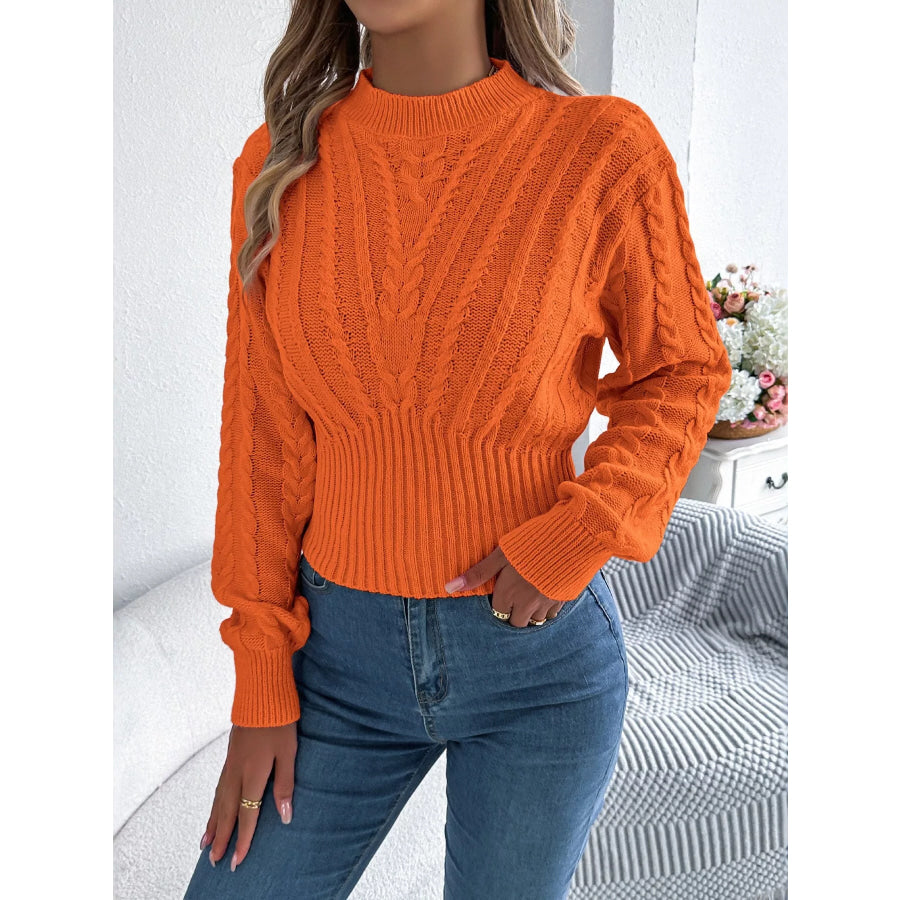 Cable Knit Mock Neck Sweater Apparel and Accessories