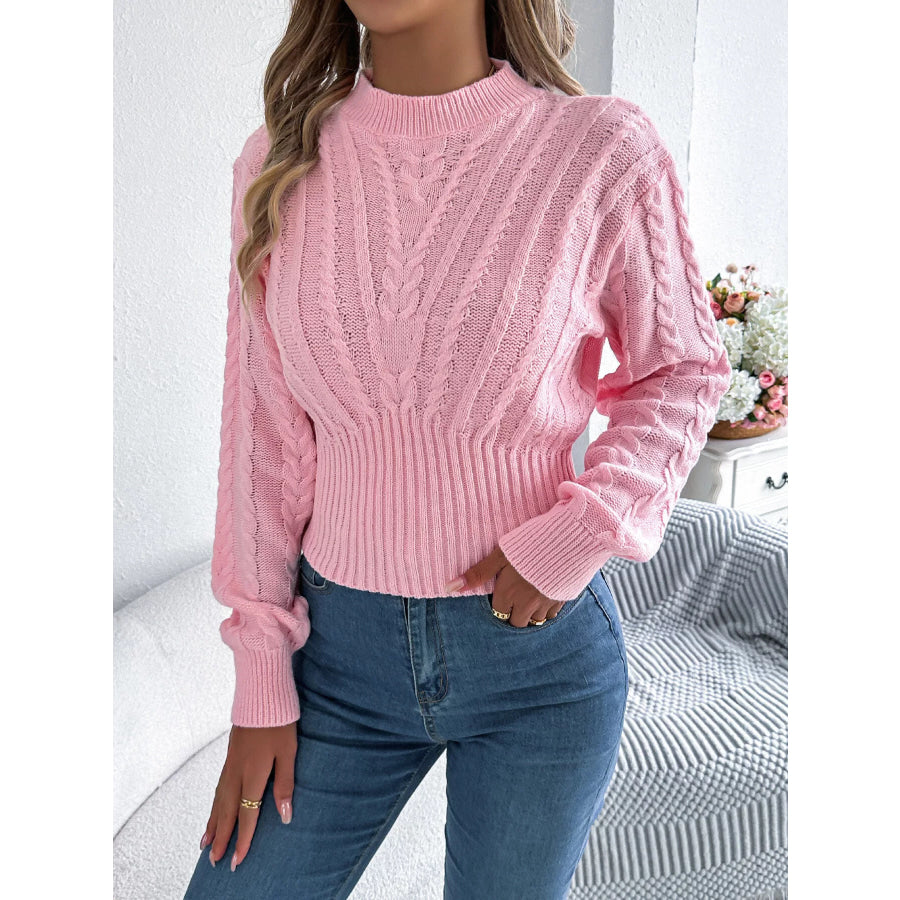 Cable Knit Mock Neck Sweater Apparel and Accessories