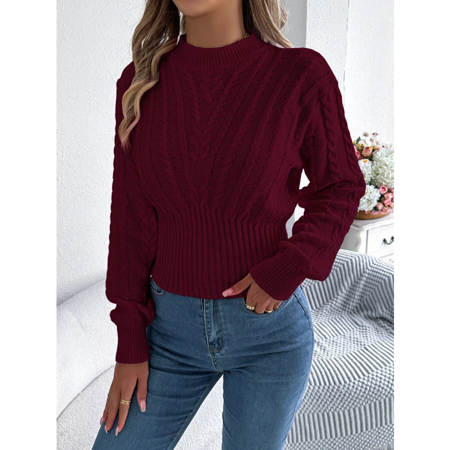 Cable Knit Mock Neck Sweater Apparel and Accessories