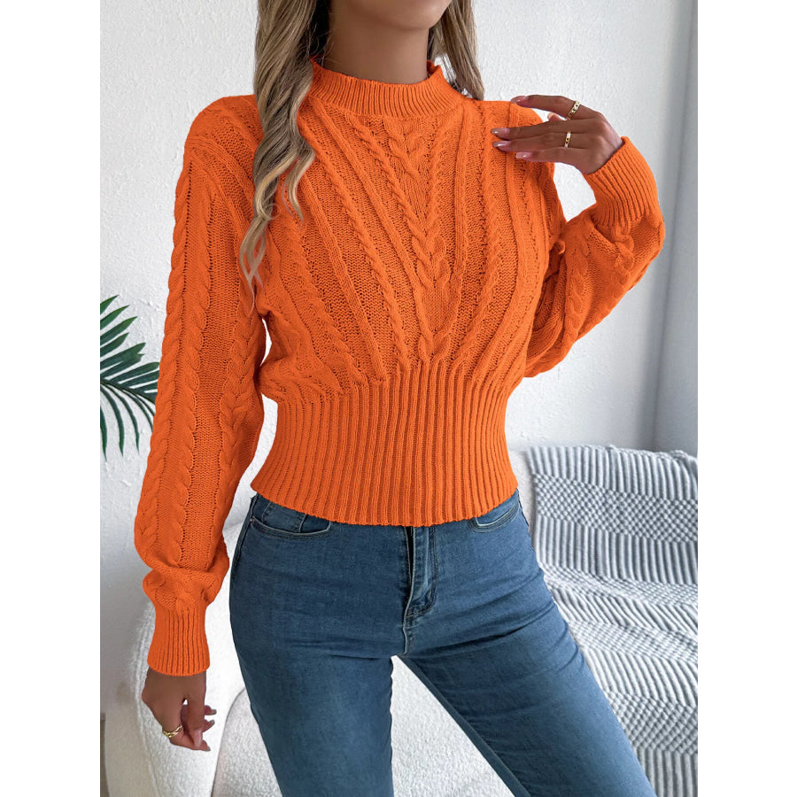 Cable Knit Mock Neck Sweater Apparel and Accessories