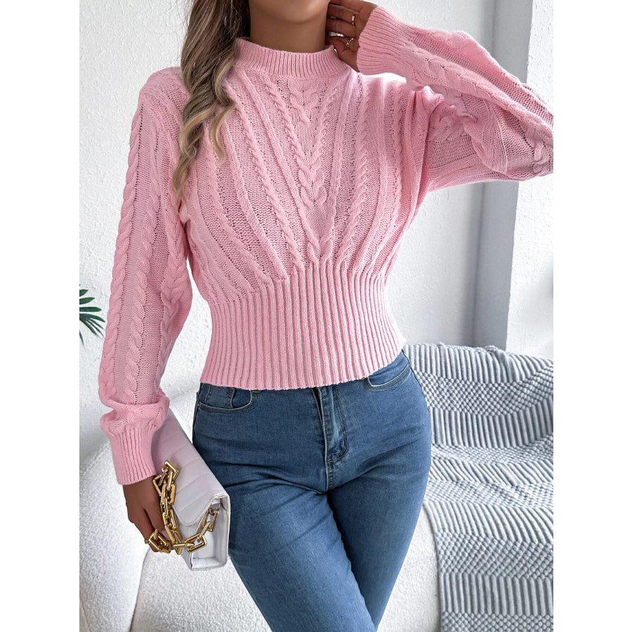 Cable Knit Mock Neck Sweater Apparel and Accessories