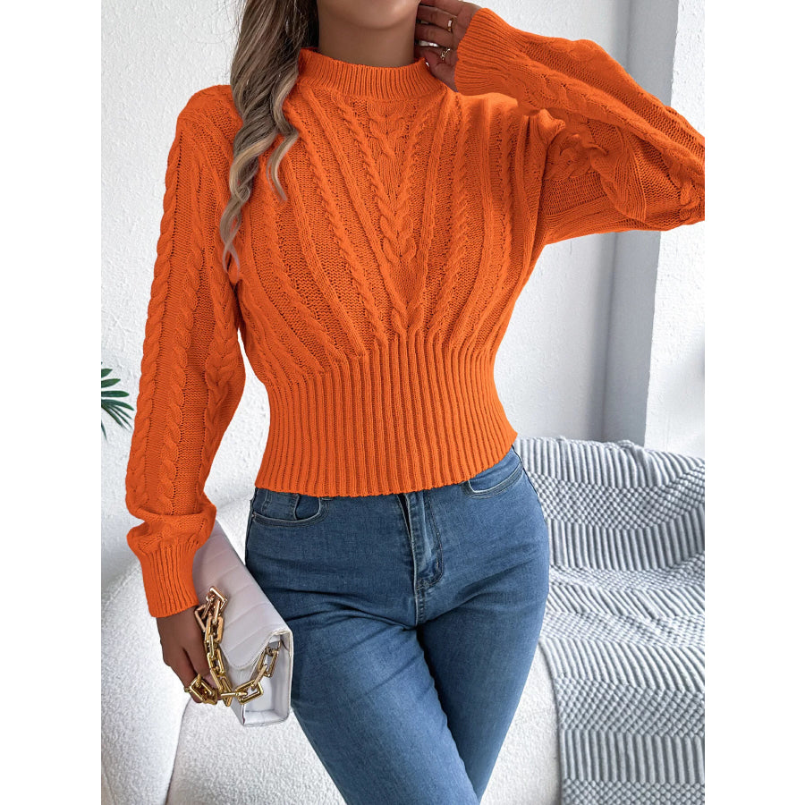 Cable Knit Mock Neck Sweater Apparel and Accessories