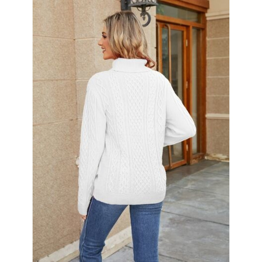 Cable-Knit Mock Neck Sweater Clothing