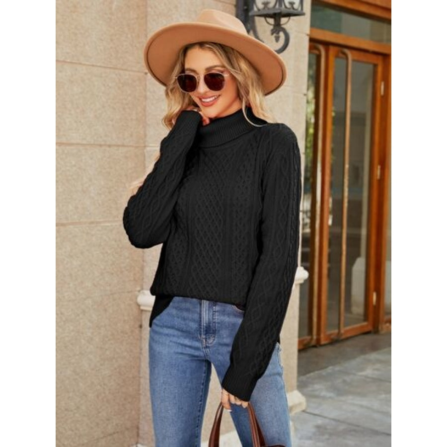 Cable-Knit Mock Neck Sweater Clothing