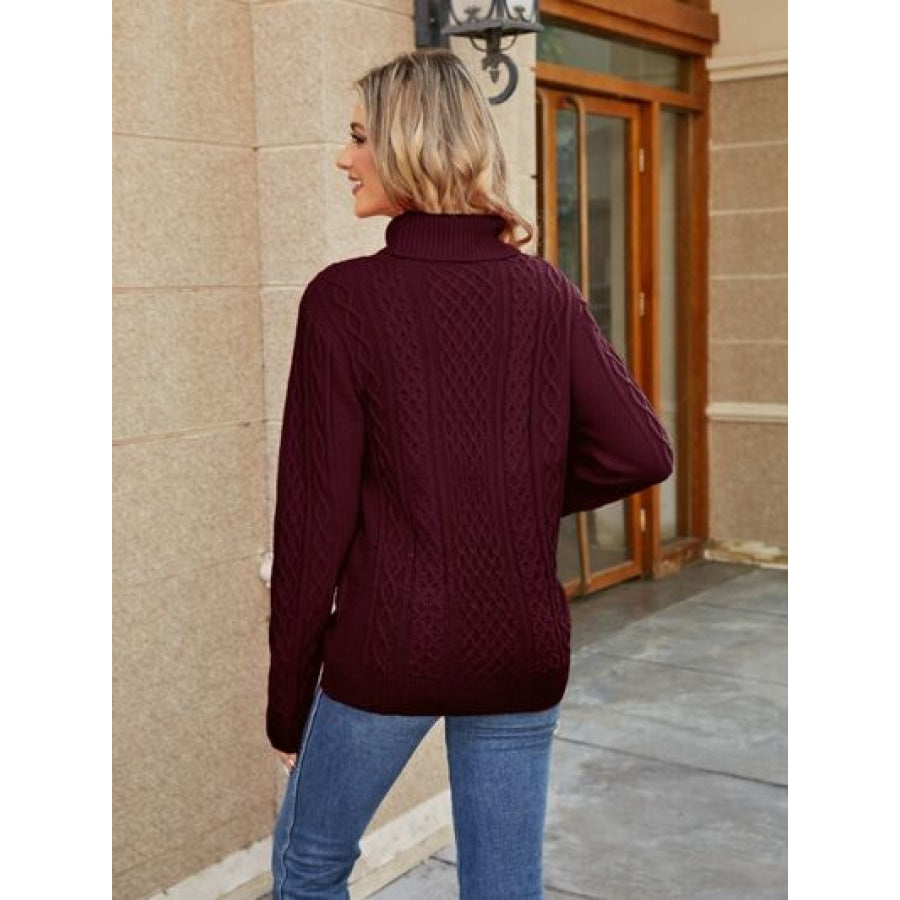 Cable-Knit Mock Neck Sweater Clothing