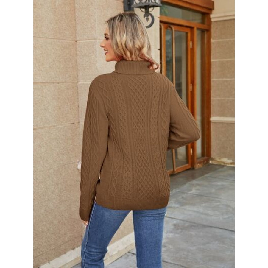 Cable-Knit Mock Neck Sweater Caramel / S Clothing