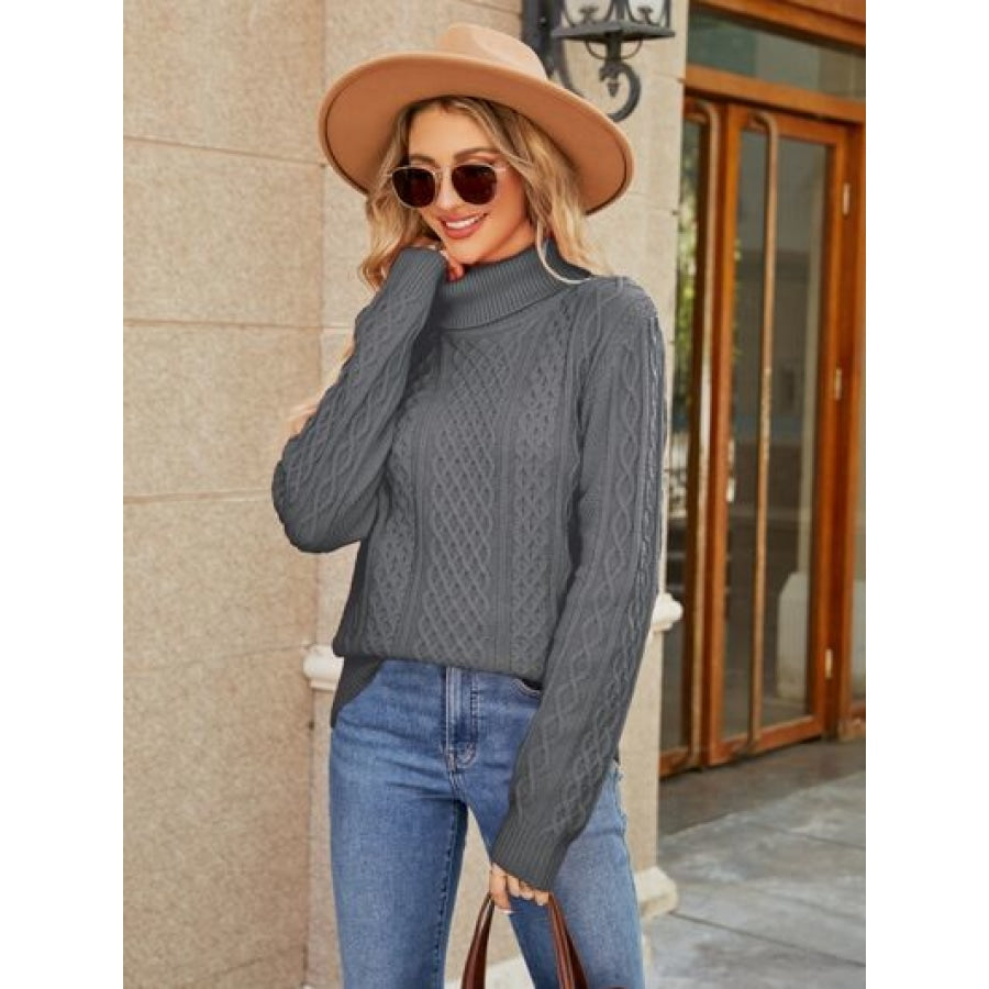 Cable-Knit Mock Neck Sweater Clothing