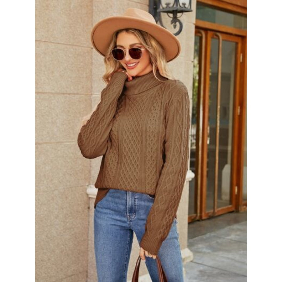 Cable-Knit Mock Neck Sweater Clothing