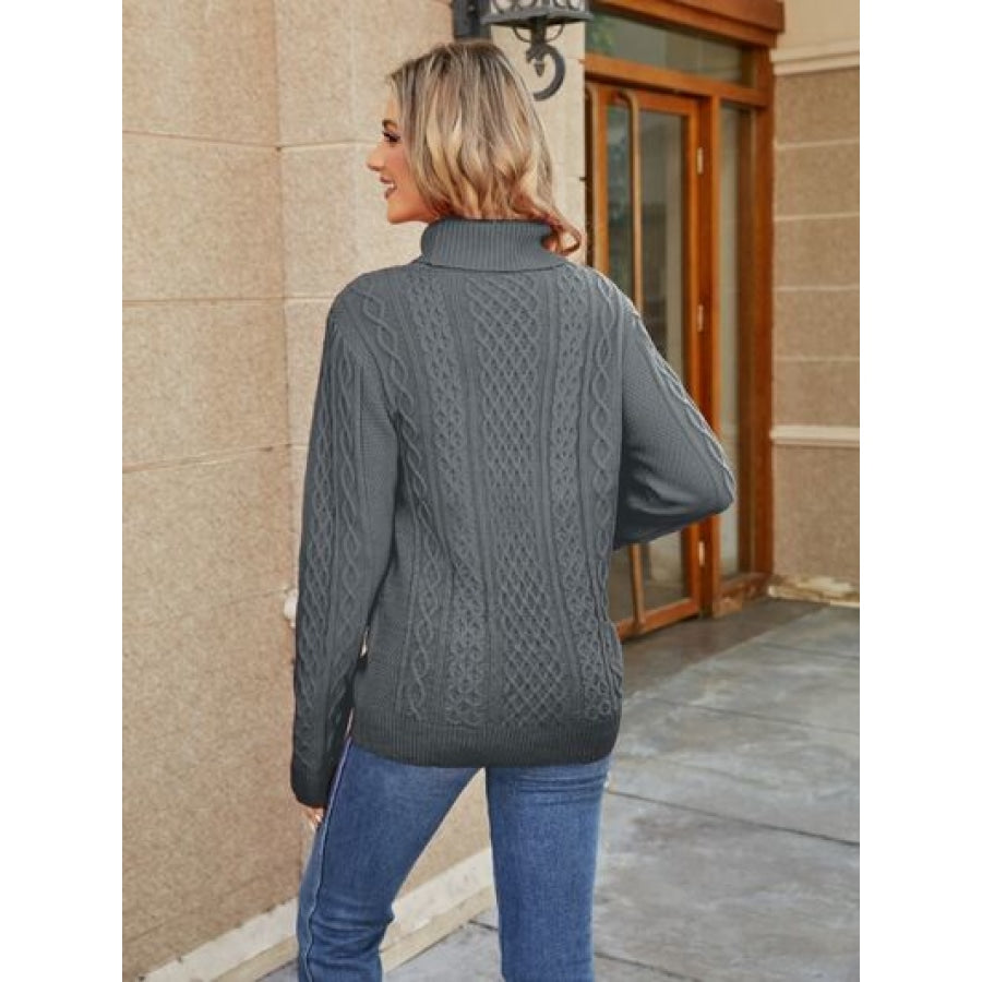 Cable-Knit Mock Neck Sweater Clothing