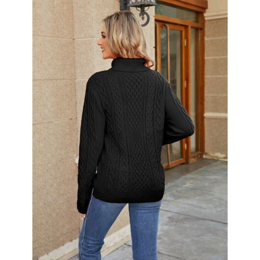 Cable-Knit Mock Neck Sweater Clothing