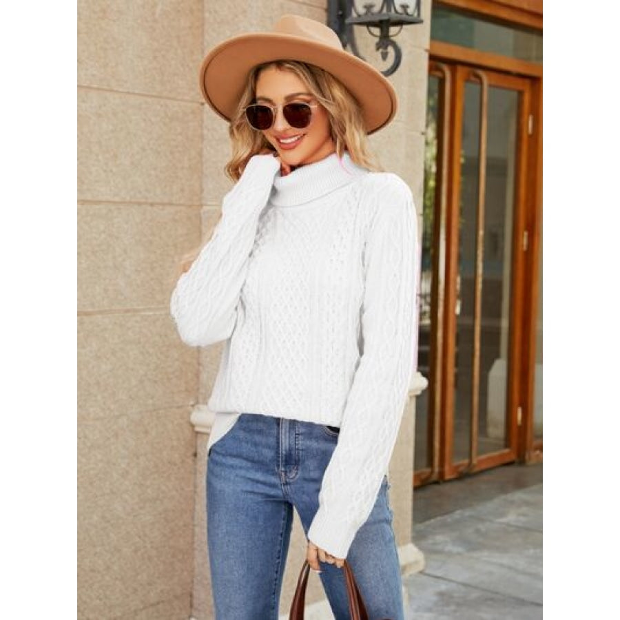 Cable-Knit Mock Neck Sweater Clothing