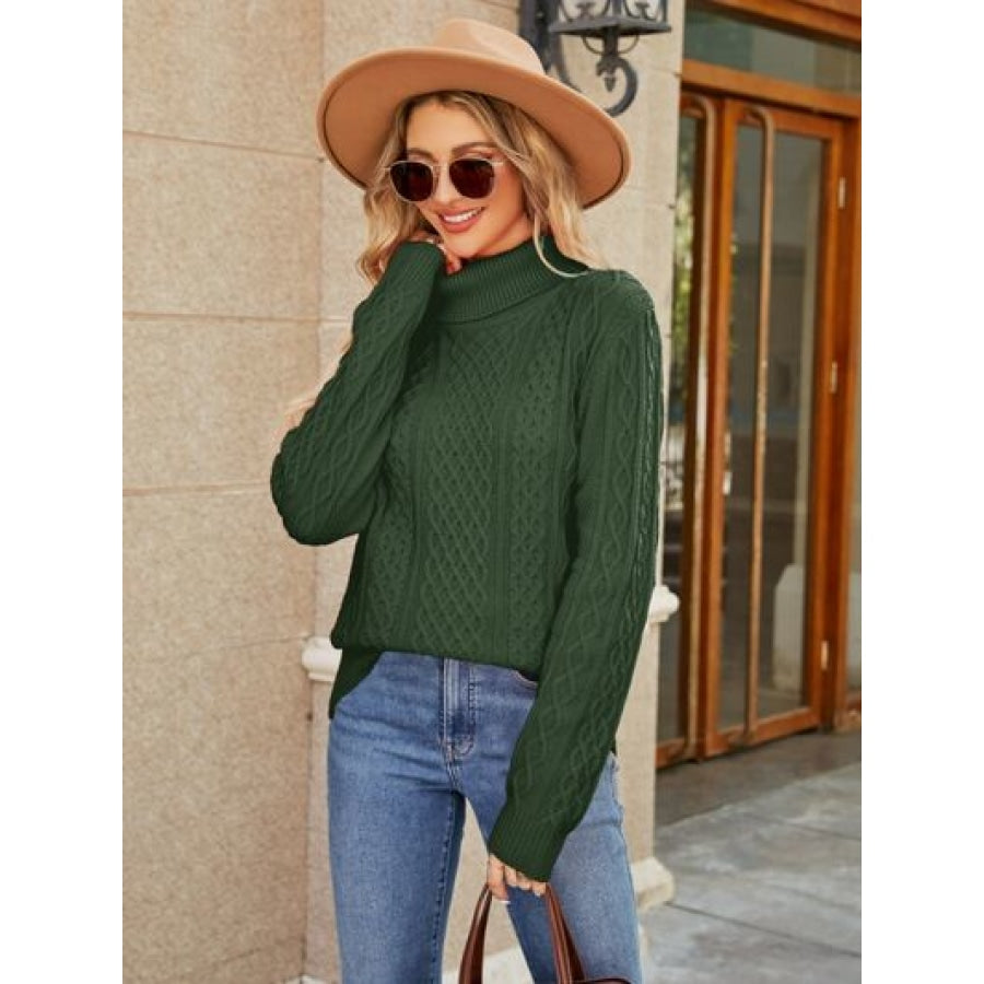 Cable-Knit Mock Neck Sweater Clothing