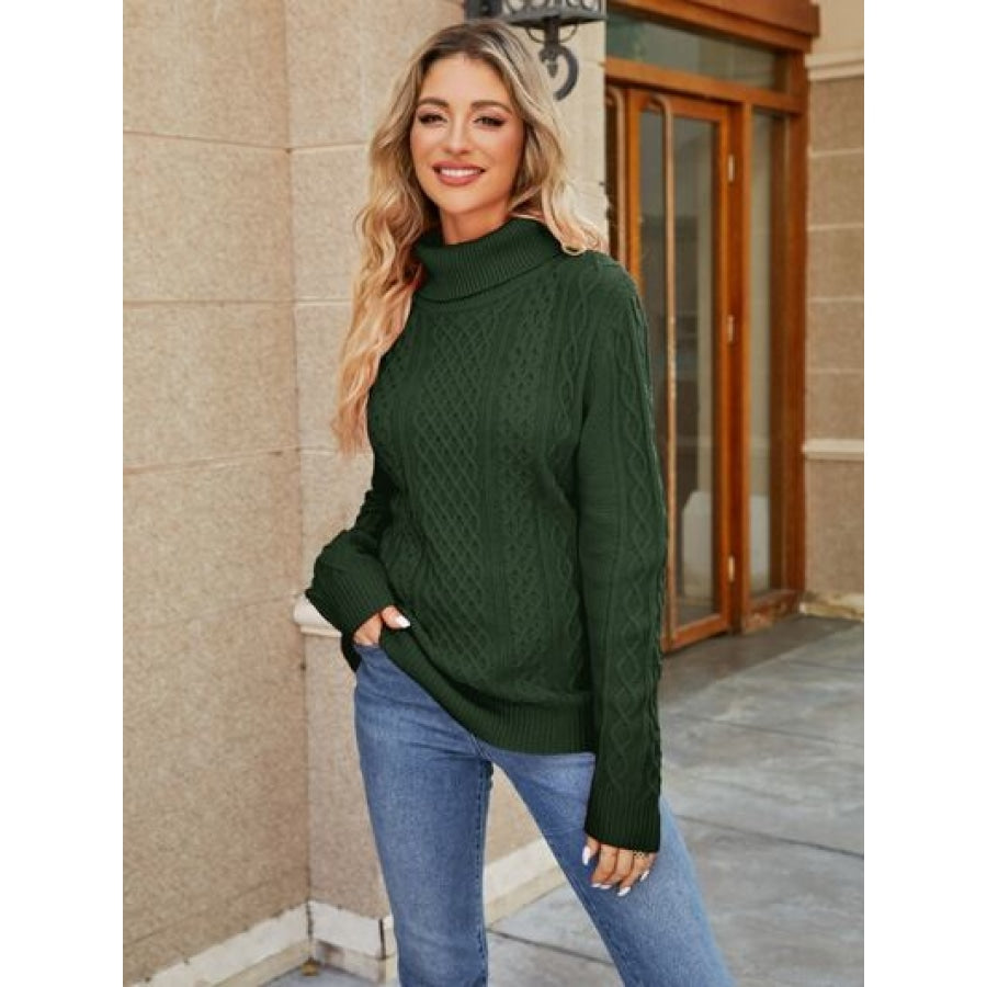 Cable-Knit Mock Neck Sweater Green / S Clothing