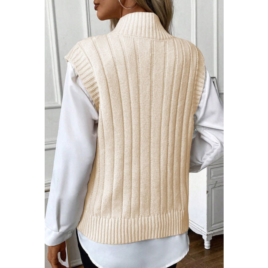 Cable-Knit Mock Neck Sweater Vest Cream / S Apparel and Accessories