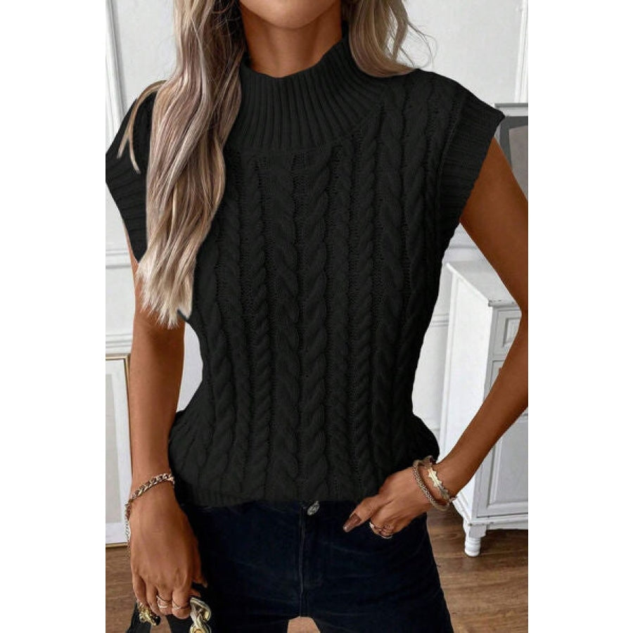 Cable-Knit Mock Neck Sweater Vest Apparel and Accessories