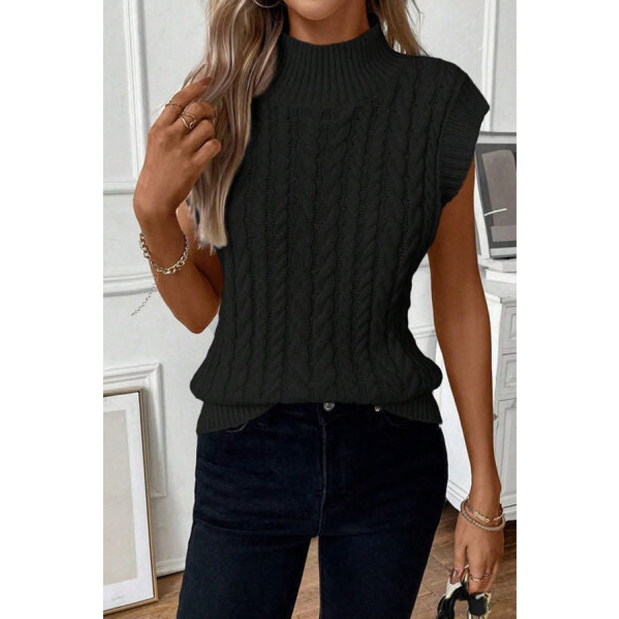 Cable-Knit Mock Neck Sweater Vest Apparel and Accessories