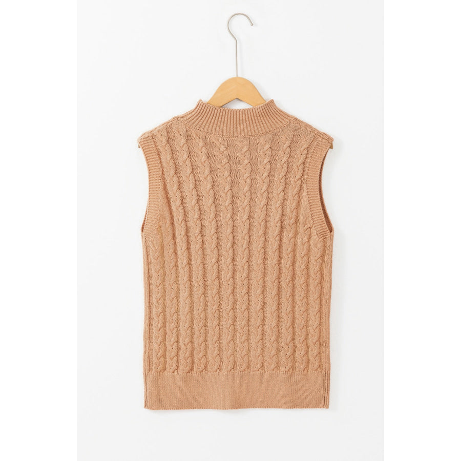 Cable-Knit Mock Neck Sweater Vest Apparel and Accessories