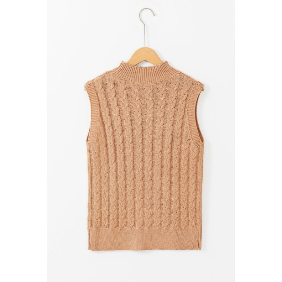 Cable-Knit Mock Neck Sweater Vest Camel / S Apparel and Accessories