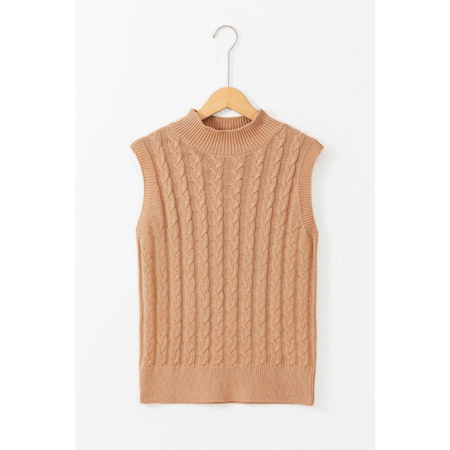 Cable-Knit Mock Neck Sweater Vest Camel / S Apparel and Accessories