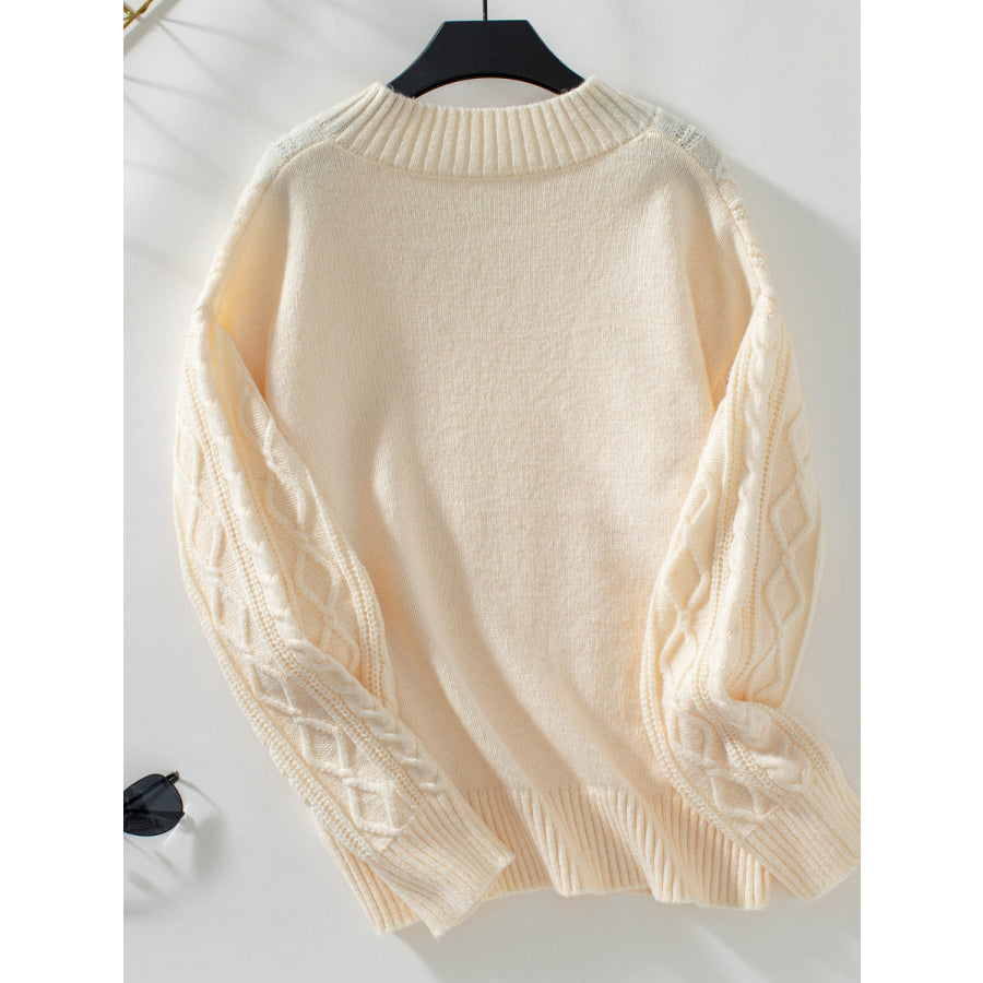 Cable-Knit Notched Long Sleeve Sweater Apparel and Accessories