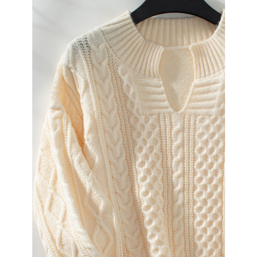 Cable-Knit Notched Long Sleeve Sweater Apparel and Accessories