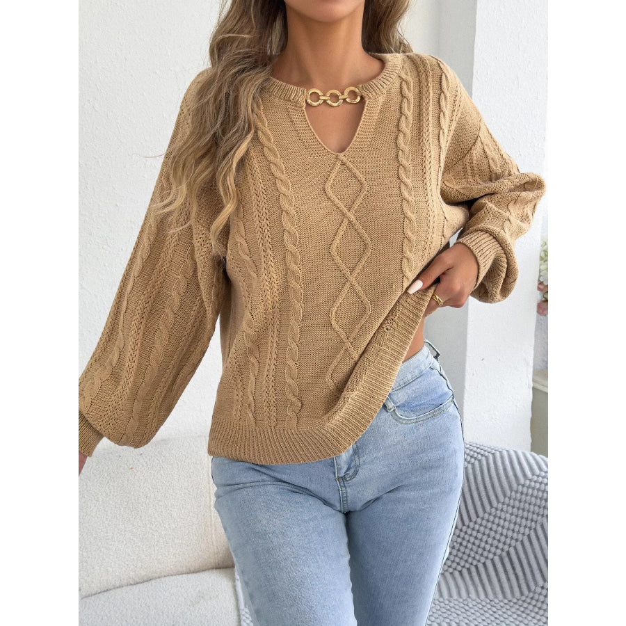 Cable Knit Notched Sweater Apparel and Accessories