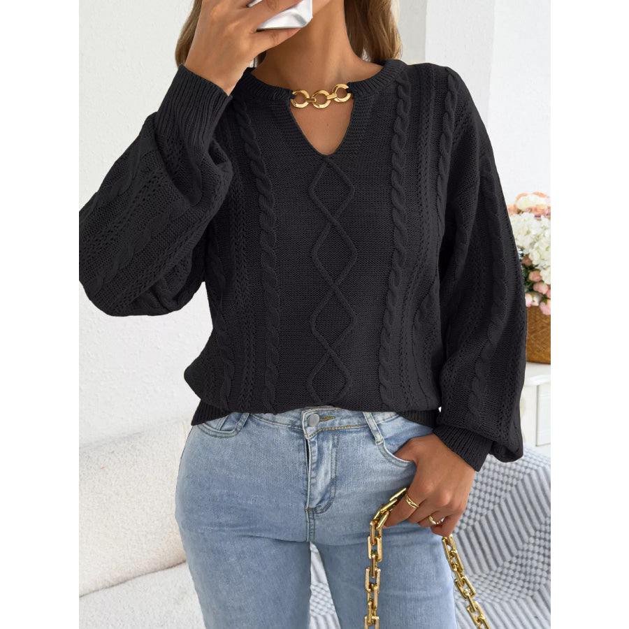 Cable Knit Notched Sweater Apparel and Accessories