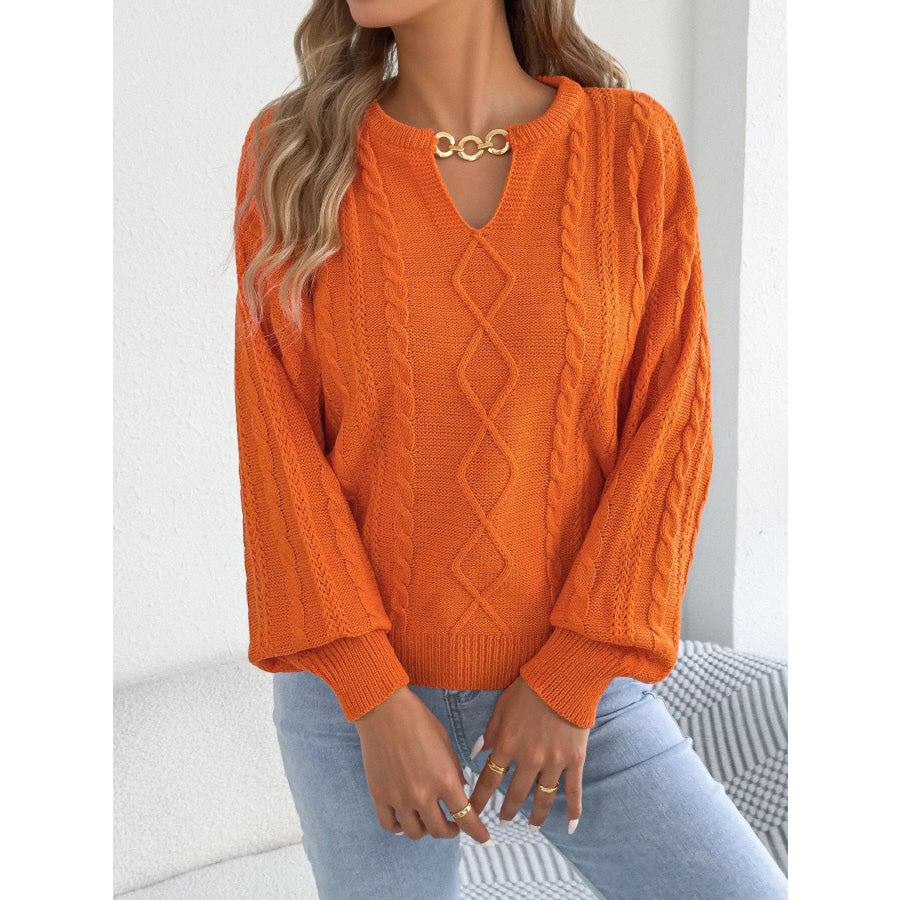 Cable Knit Notched Sweater Apparel and Accessories