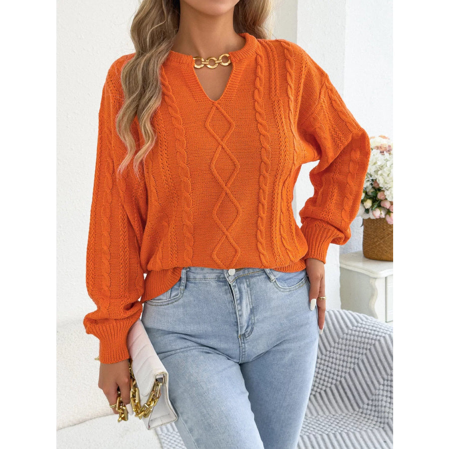 Cable Knit Notched Sweater Apparel and Accessories