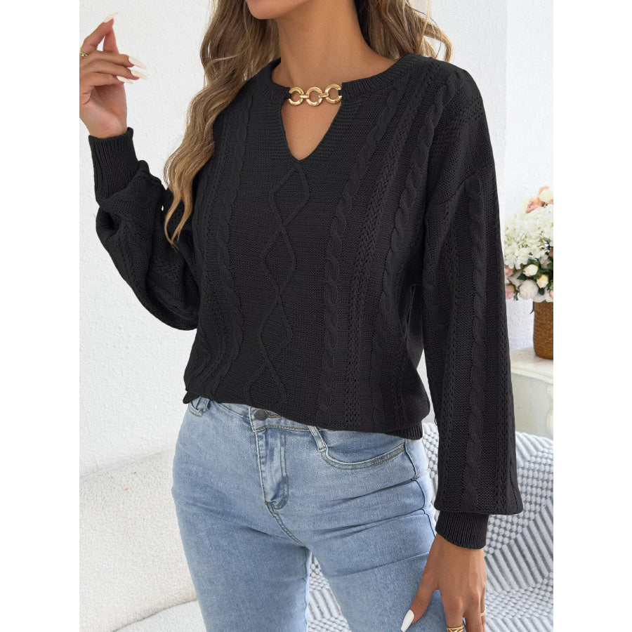 Cable Knit Notched Sweater Apparel and Accessories