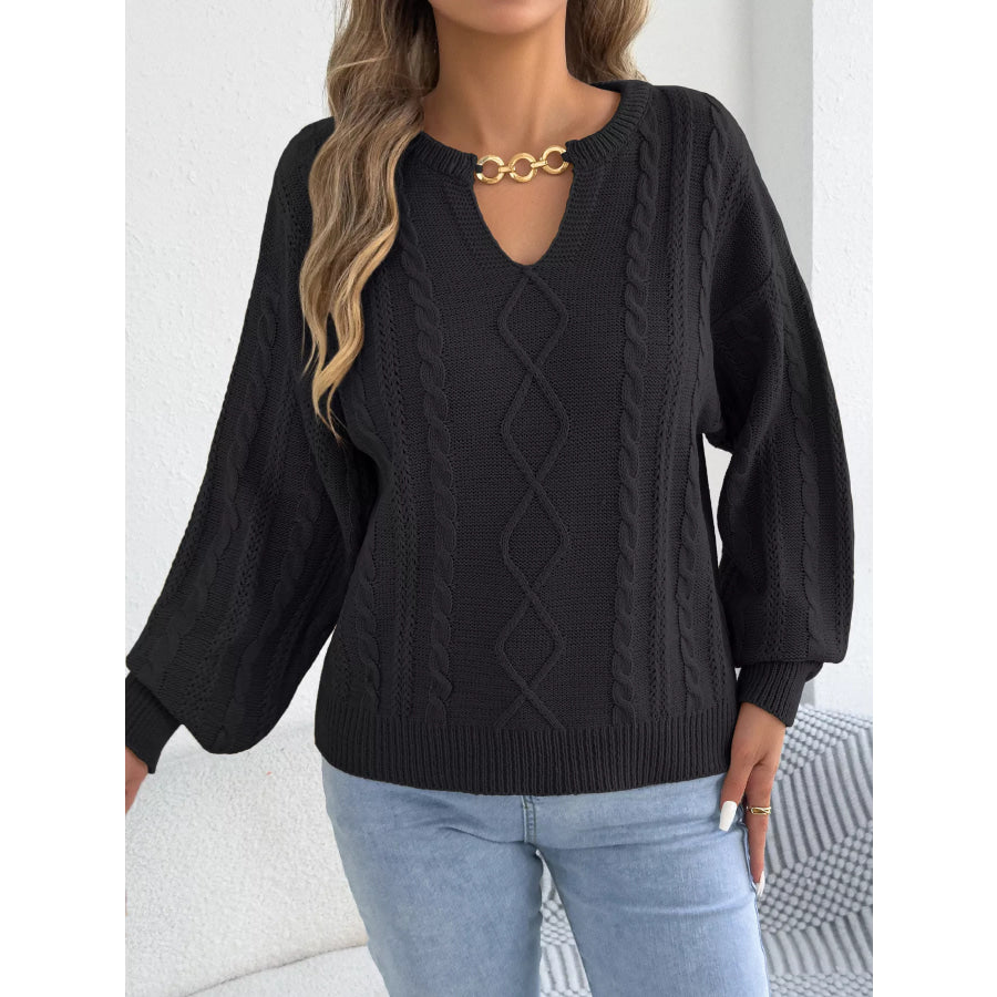Cable Knit Notched Sweater Apparel and Accessories