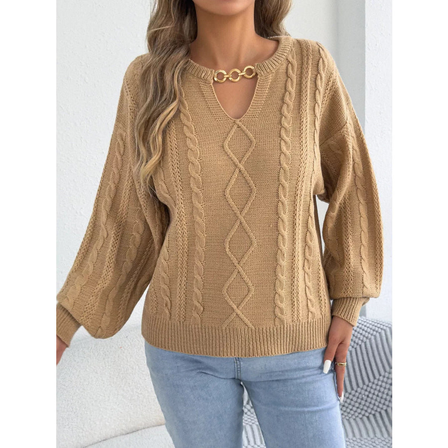Cable Knit Notched Sweater Apparel and Accessories