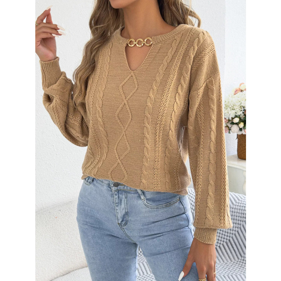 Cable Knit Notched Sweater Apparel and Accessories