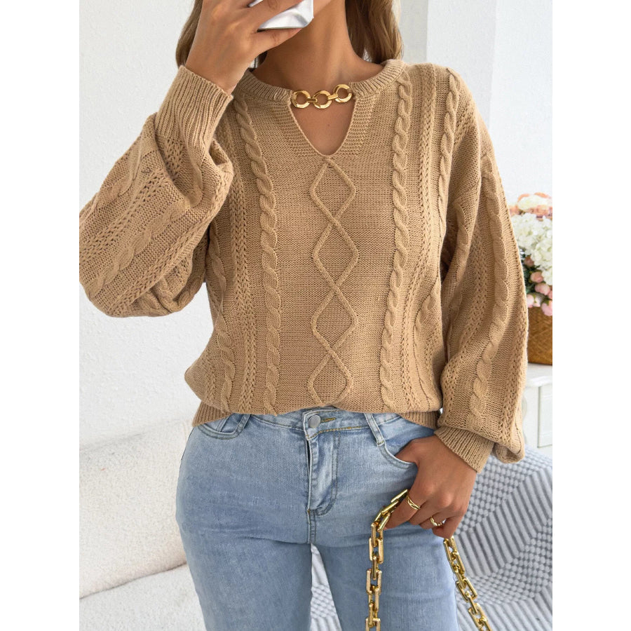 Cable Knit Notched Sweater Apparel and Accessories