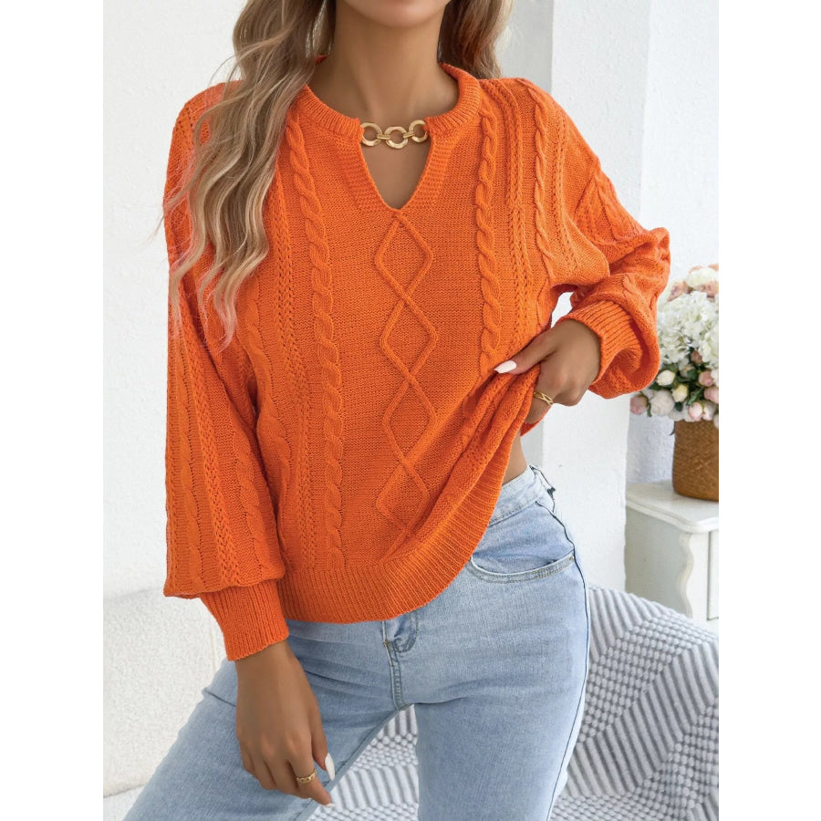 Cable Knit Notched Sweater Apparel and Accessories